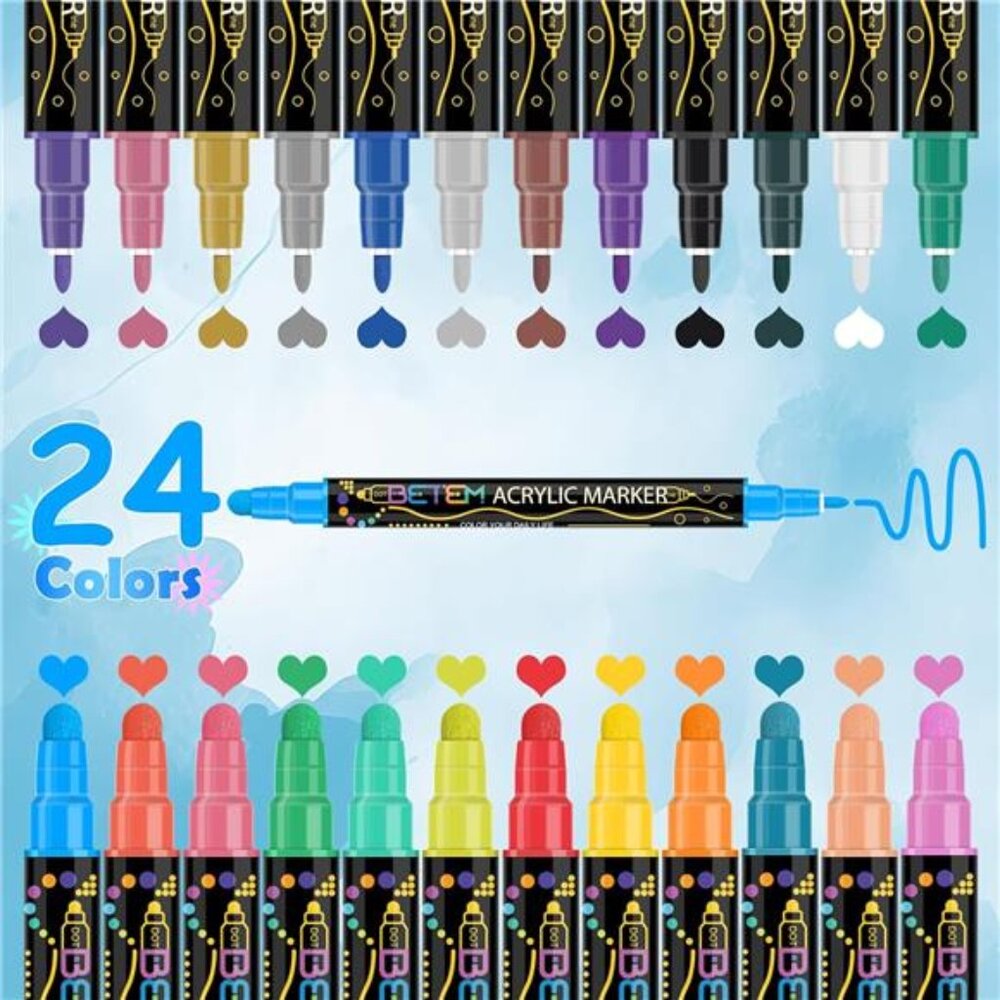 24 Colors Dual Tip Acrylic Paint Pens Markers, Premium Acrylic Paint Pens - Picture 5 of 7